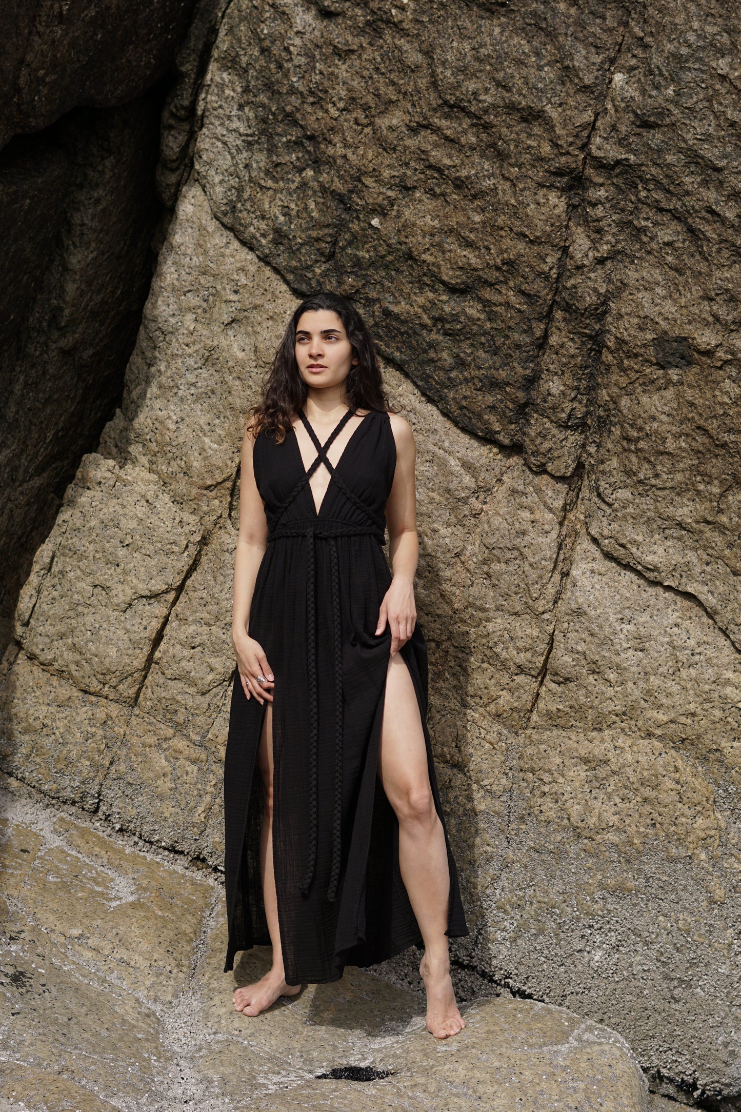 Black Organic Cotton Breathable Summer Maxi Dress