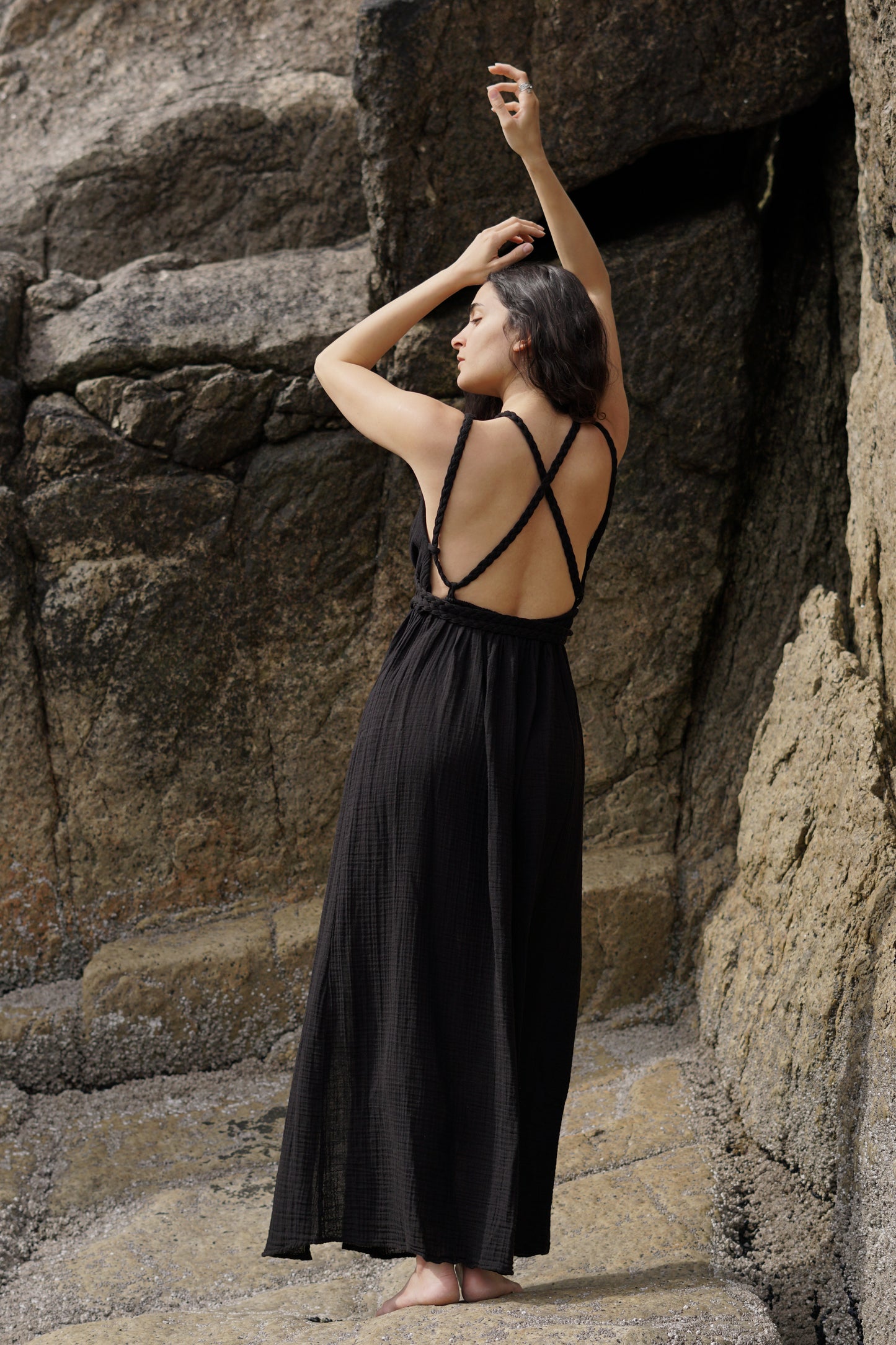 Black Organic Cotton Breathable Summer Maxi Dress