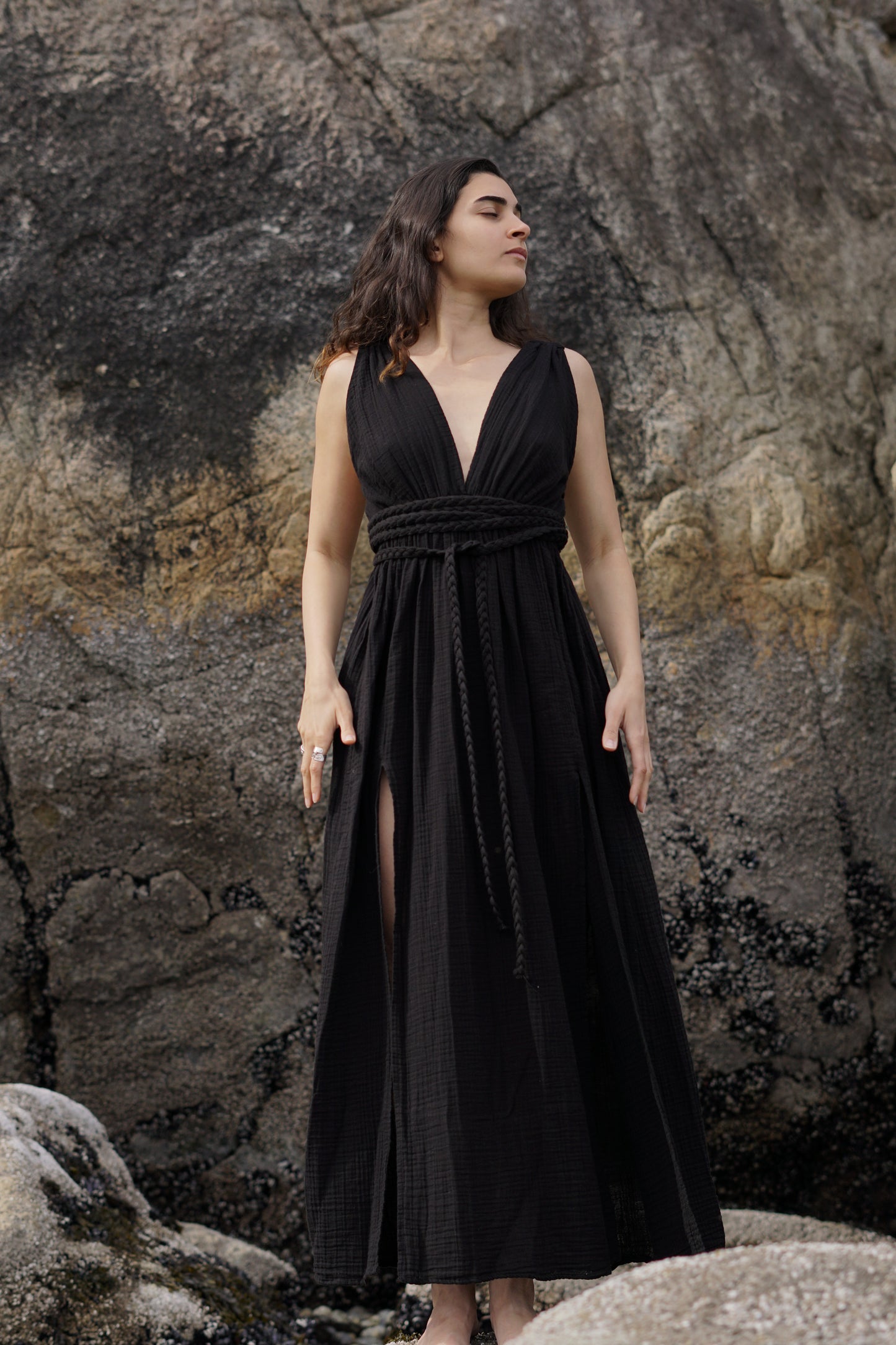 Black Organic Cotton Breathable Summer Maxi Dress