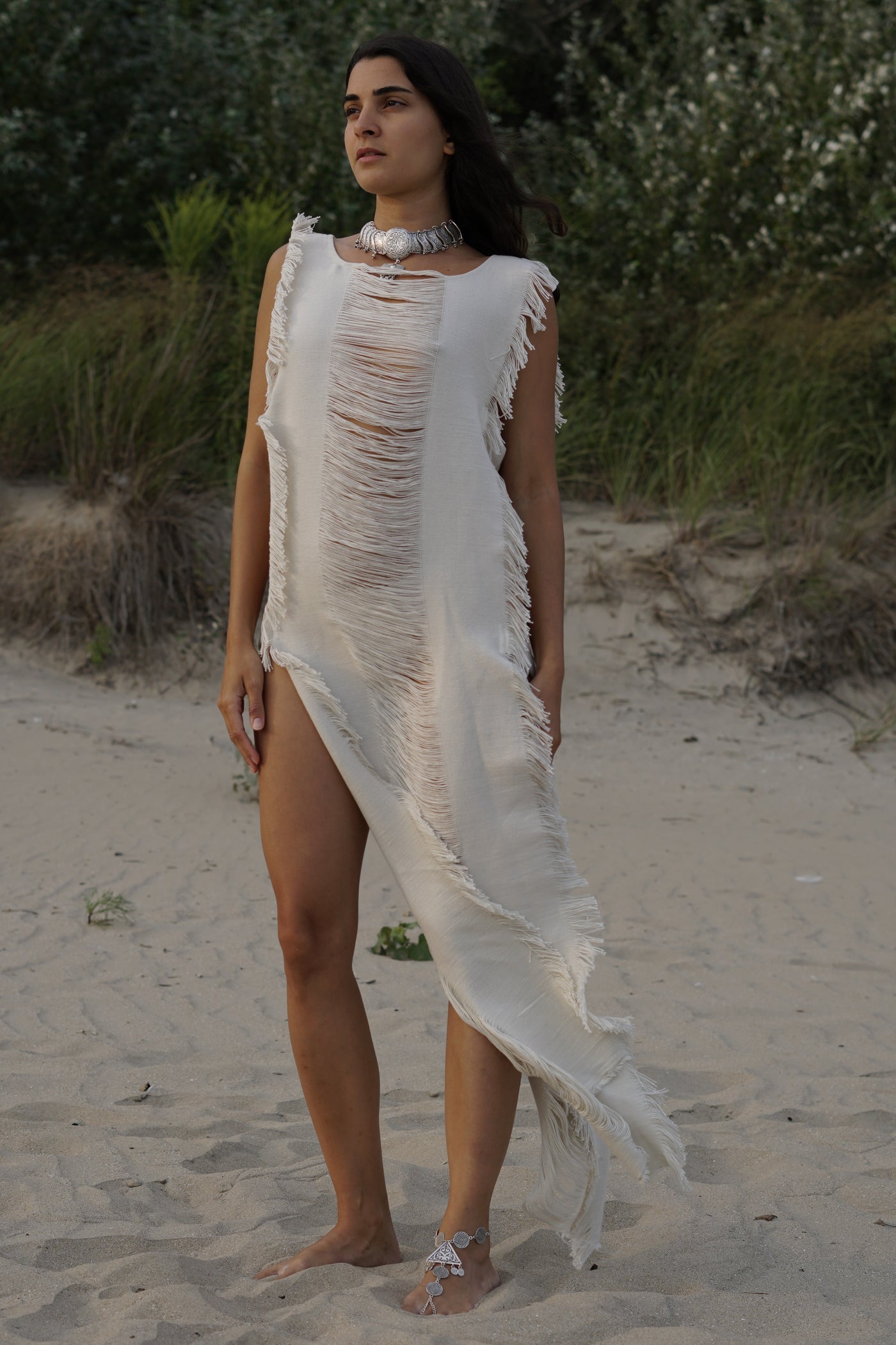 Tulum Frayed Cotton Beach Dress Kimono