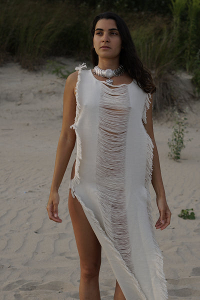 Tulum Frayed Cotton Beach Dress Kimono