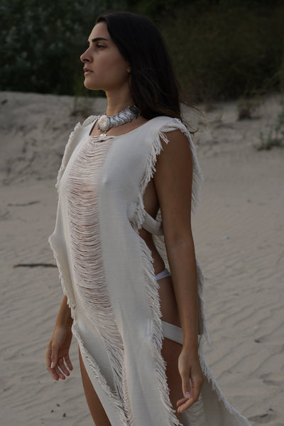 Tulum Frayed Cotton Beach Dress Kimono