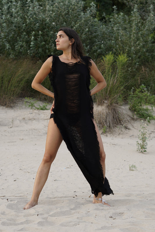 Tulum Frayed Cotton Beach Dress Kimono