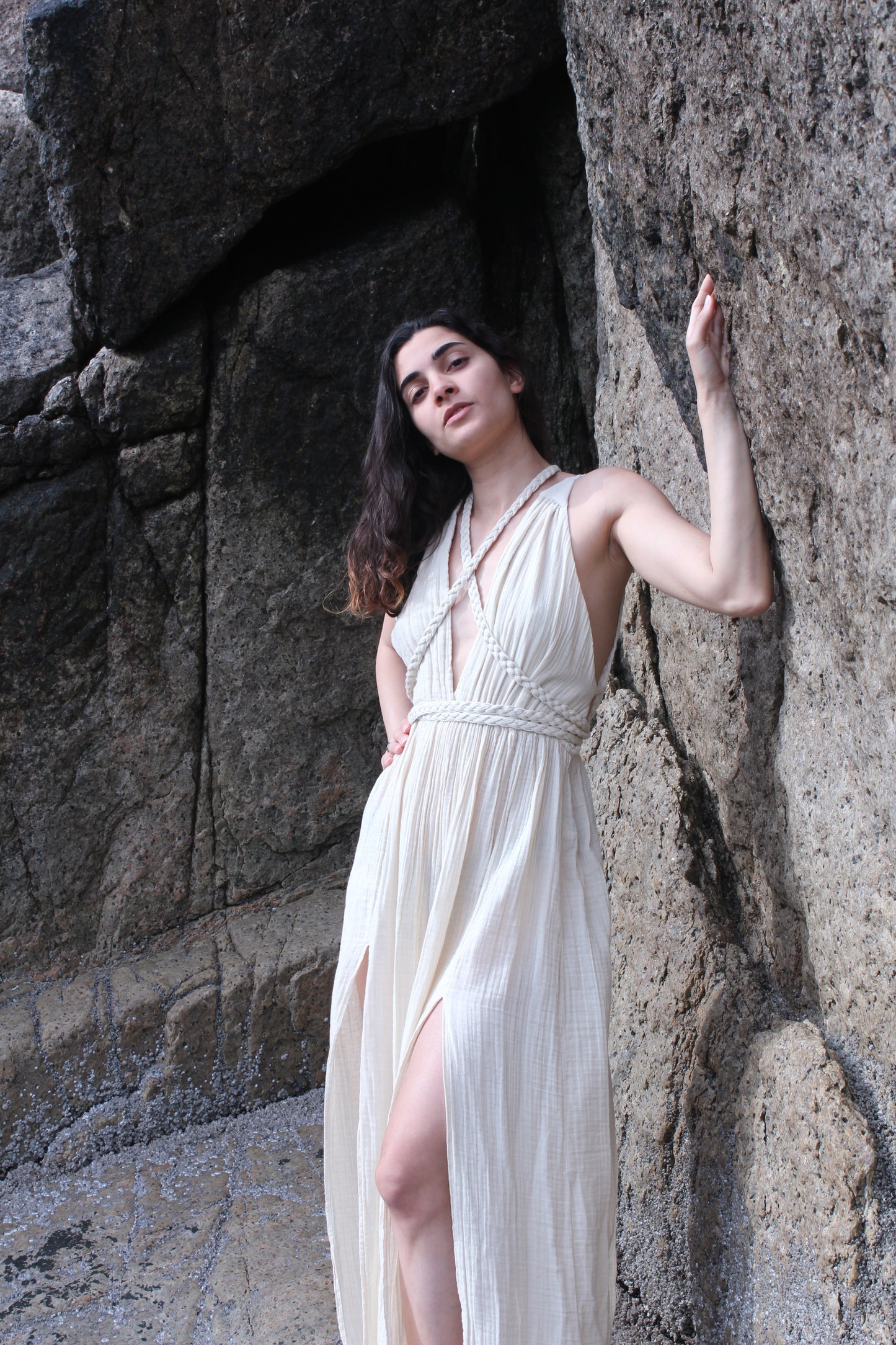 Beige Organic Cotton Breathable Summer Maxi Dress