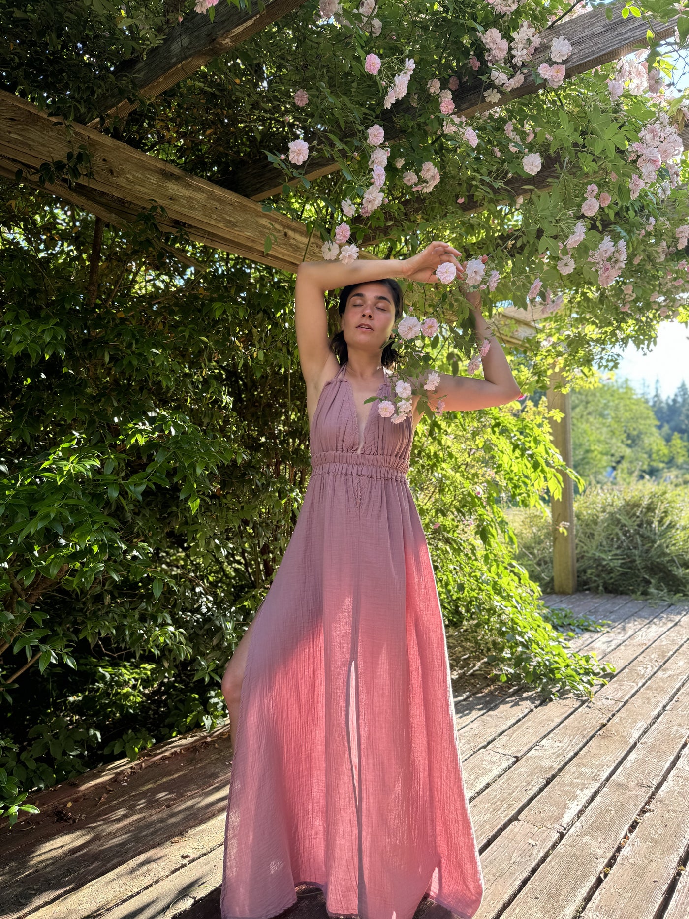 Pink Maxi Cotton Boho Summer Dress