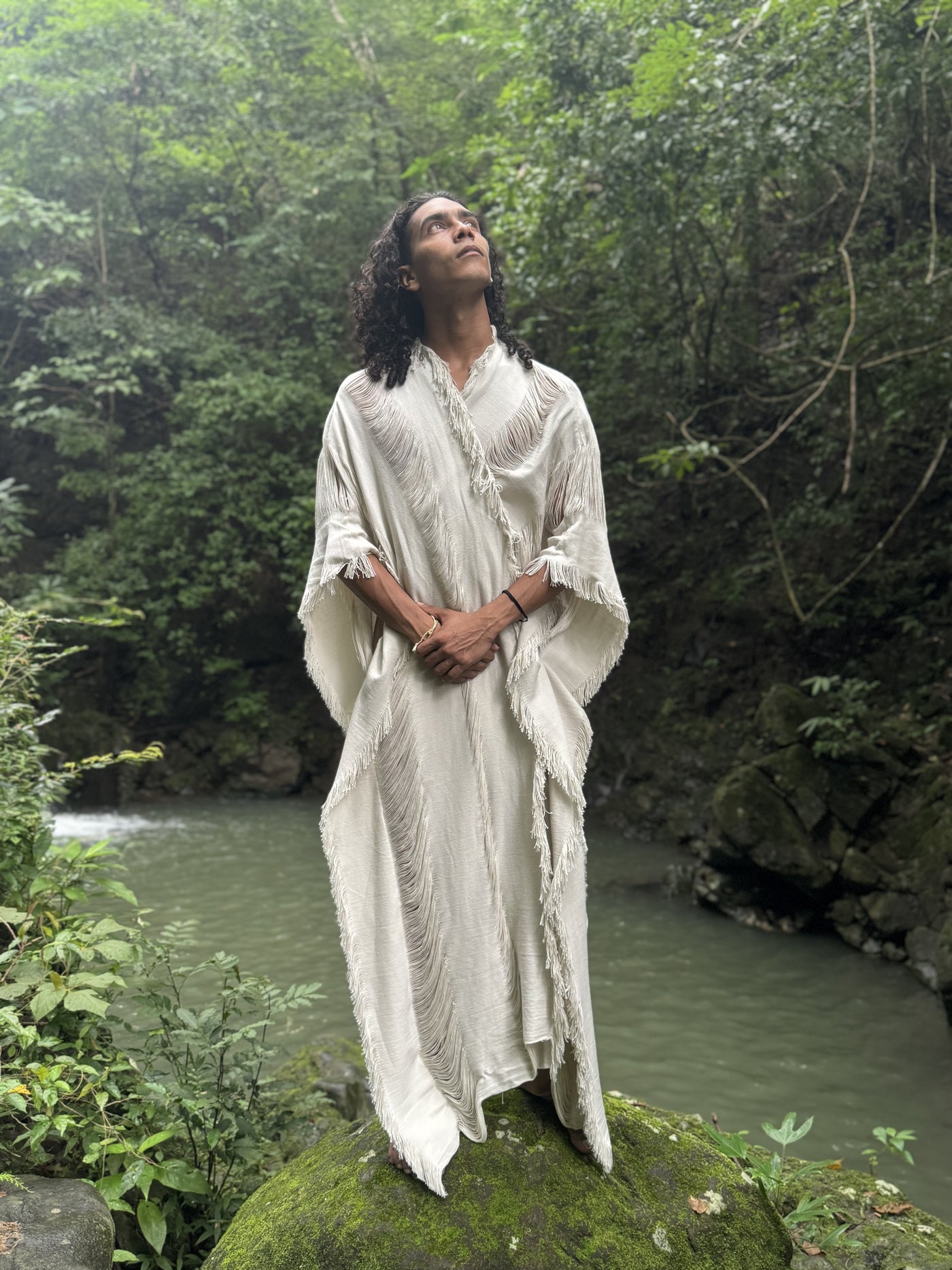 Men's Raw Cotton Frayed Kaftan