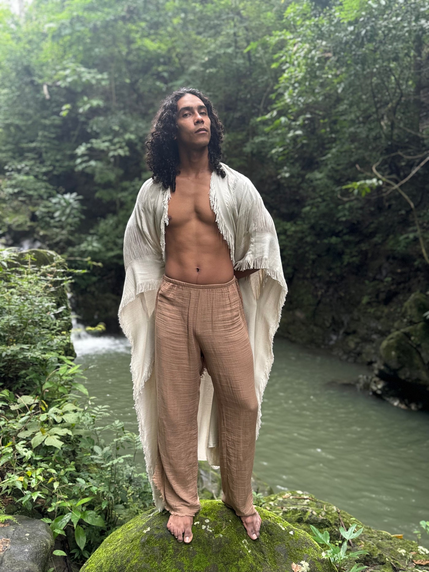 Men's Raw Cotton Frayed Kaftan