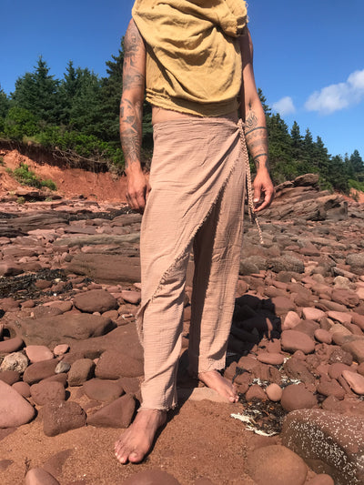 Mens Boho Cotton Pants with Draped Hip Detail