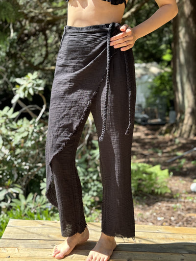 Mens Boho Cotton Pants with Draped Hip Detail