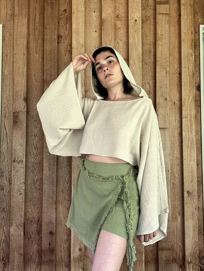 Hooded Cotton Long Sleeve Crop Top