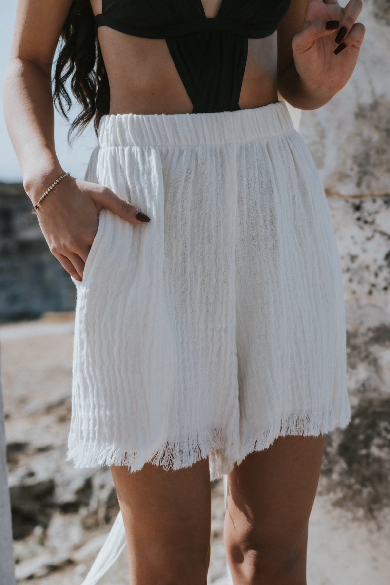 White Organic Cotton Summer Mini Shorts