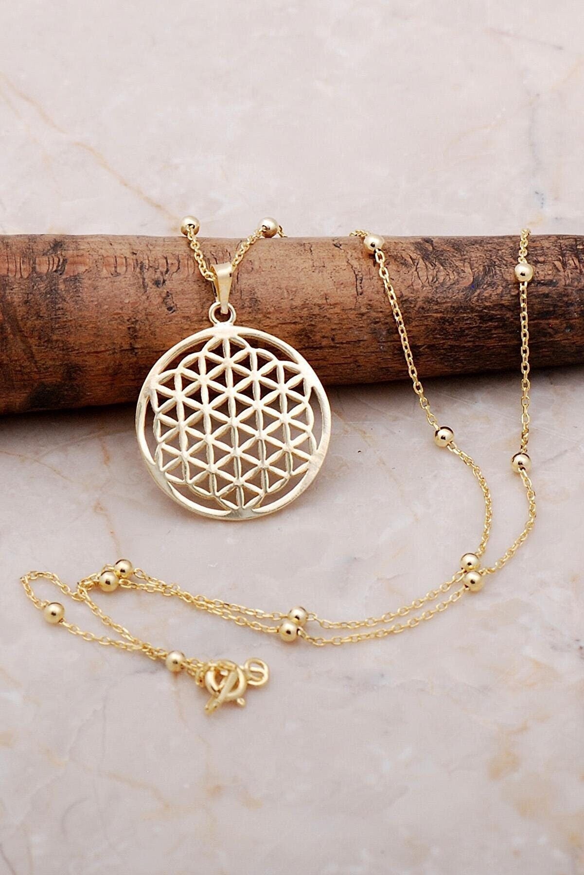 Flower of Life Gold Gilded Silver Necklace