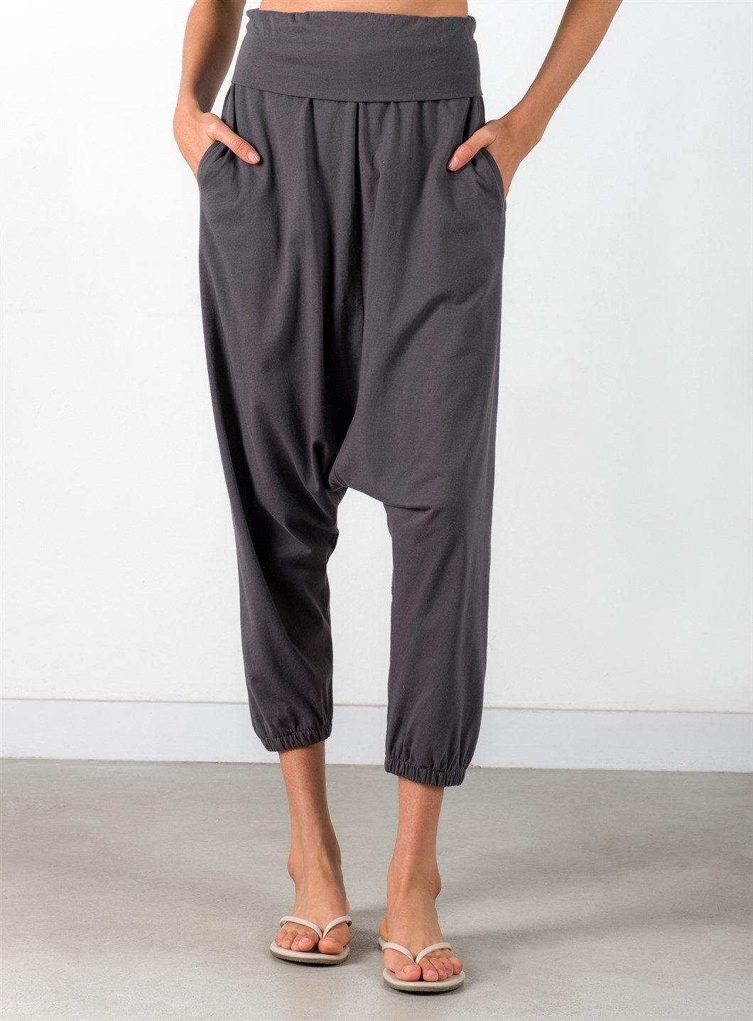 Buy Black Cotton Dobby Striped Harem Pants | ID21PT317D/IDY15JUN | The loom
