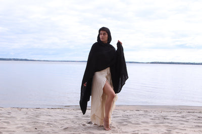 Hooded Black Unisex Cotton Cloak Kaftan