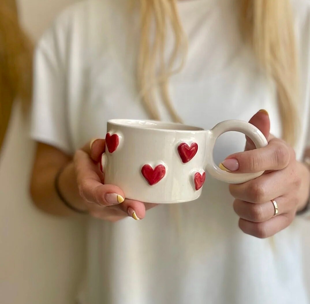 Handmade Coffee Mug Small Red Heart - Gift for loved ones